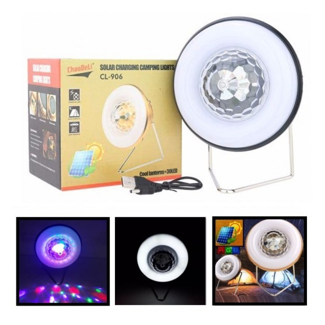 Lampa Incarcare Solara si la USB cu LED si Glob Rotativ Disco CL906