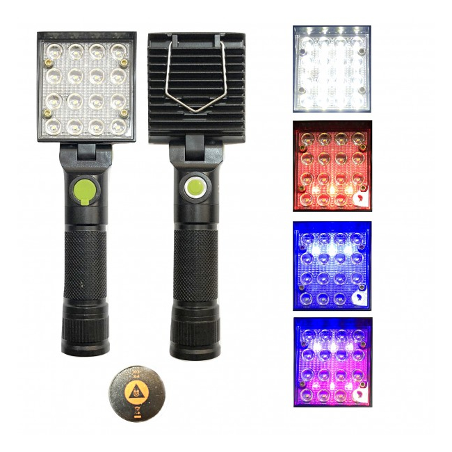 Lampa Lucru Patrata 16LED Magnet, Acumulator, Agatatoare, Semnalizare