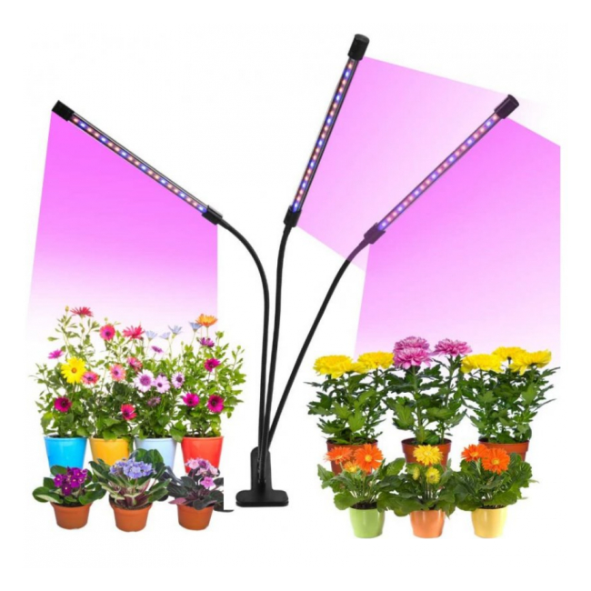 Lampa UV Dimabila Cresterea Plantelor, 3 Brate Flexibile, Timer, USB