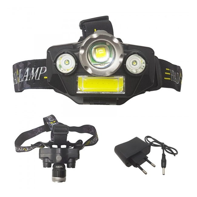 Lanterna Frontala 3LED+COB 3W Zoom, Acumulator 18650, 220V BLT42T6