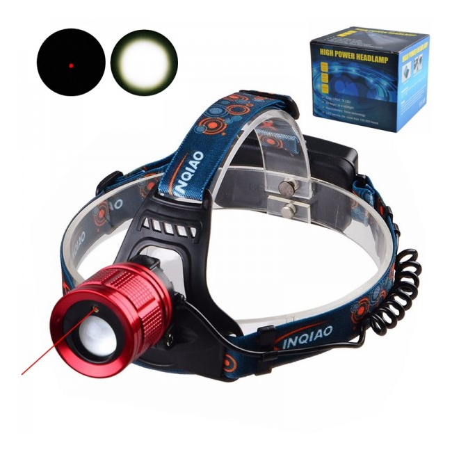 Lanterna Frontala LED 3W Raza Laser Rosu Zoom 2x18650 220V INQIAO