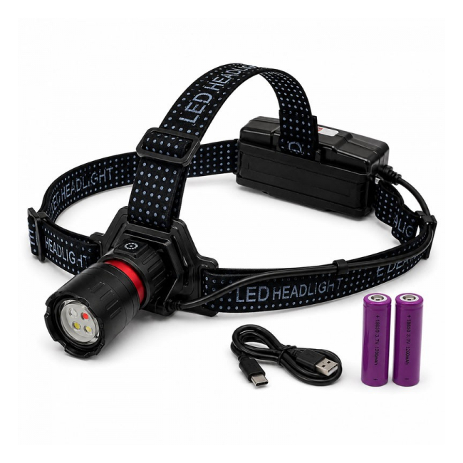 Lanterna Frontala LED 4 Culori Acumulator 18650 USB-C Zoom 19B019 XXM