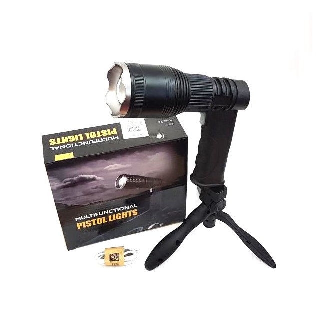 Lanterna LED Pistol XML-T6 30W Zoom, Acumulator, Trepied, USB MH535