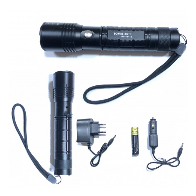 Lanterna Metalica LED 3W cu Zoom, Acumulator, 12V, 220V MXT612