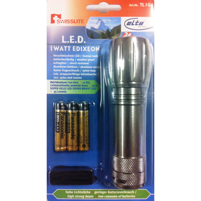 Lanterna metalica Swisslite 1W LED Edixeon SET cu baterii, snur si husa incluse