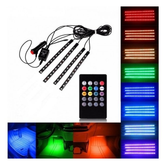 Lumini Ambientale Interior Auto 4x12LED 8 culori Telecomanda Alim 12V