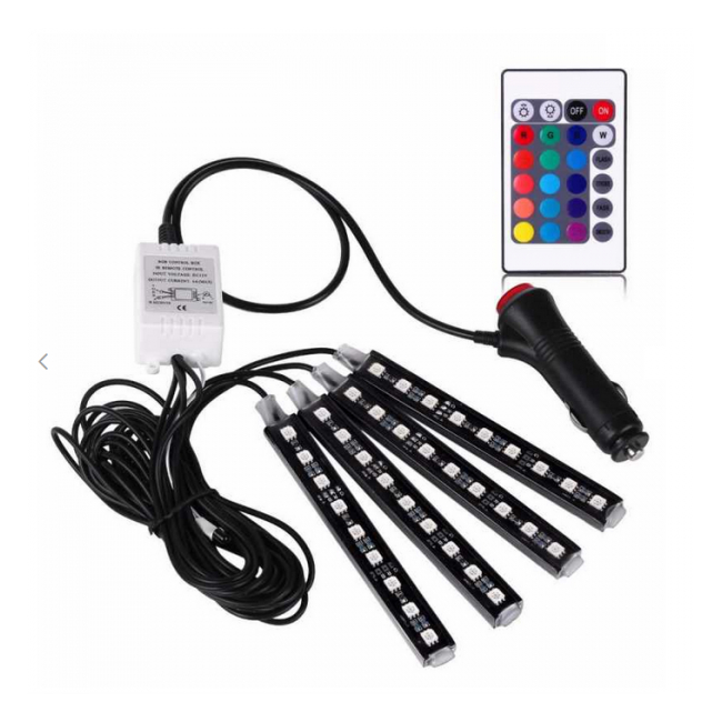 Lumini Ambientale Interior Auto 4x9LED 8 culori Telecomanda Alim 12V