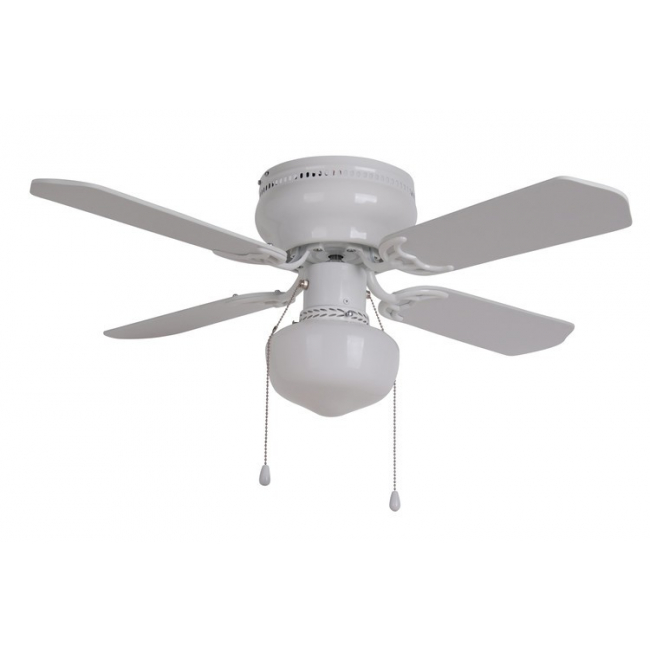 Lustra cu 1 bec si ventilator de tavan 4 elice albe din lemn