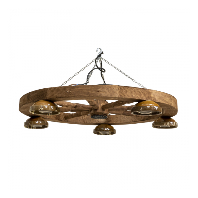 Lustra Rustica din lemn cu 5 castroane 60cm maro Zilan EXT 6214