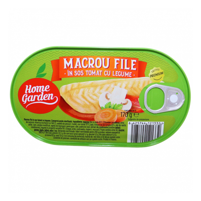Macrou file cu legume in sos tomat Home Garden 170g MGR23681