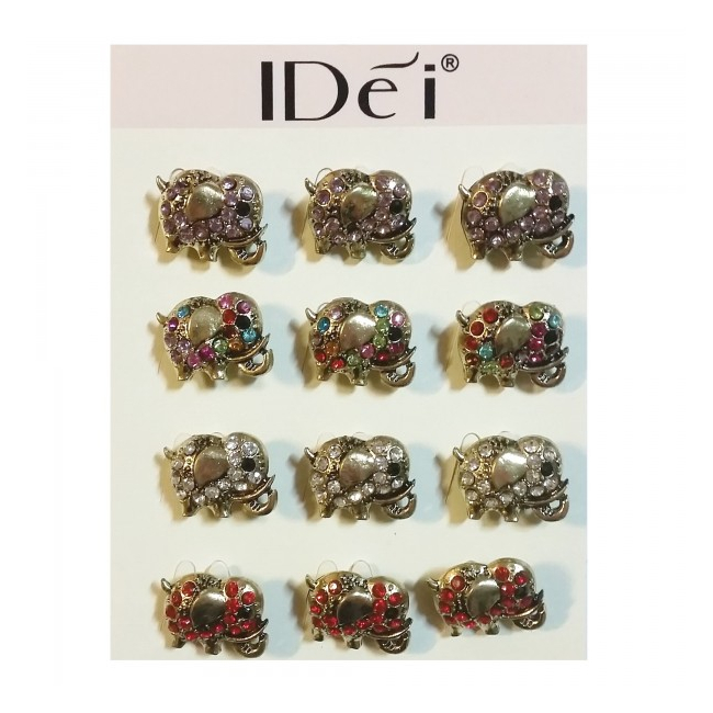 Martisoare 1 Martie Set 12 Brose Elefanti cu Cristale Colorate