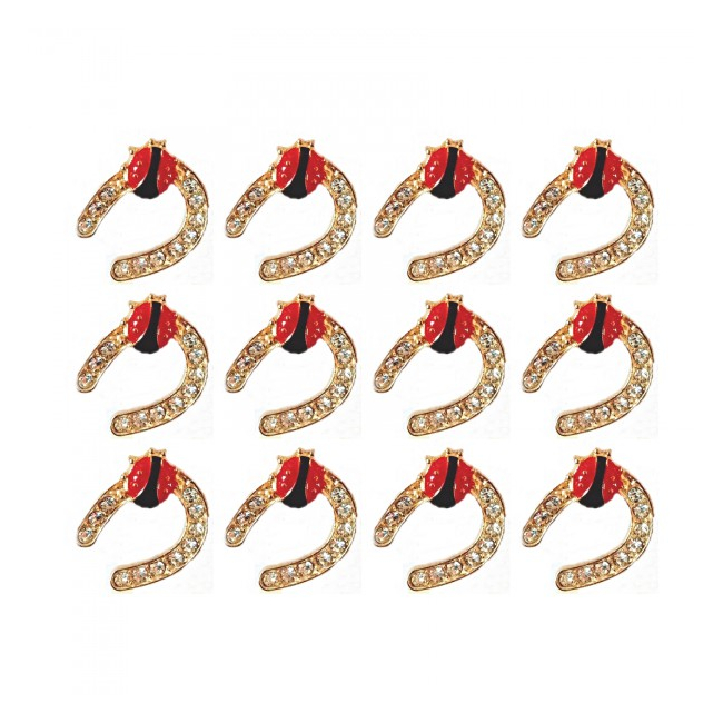 Martisoare 1 Martie Set 12 Brose Potcoave Aurii cu Buburuze Rosii