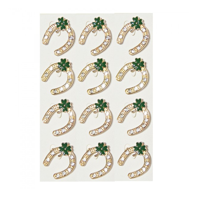 Martisoare 1 Martie Set 12 Potcoave Aurii cu Trifoi Verde