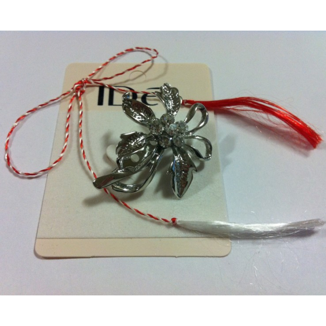 Martisor Brosa Argintie Floare cu Strasuri XZ358