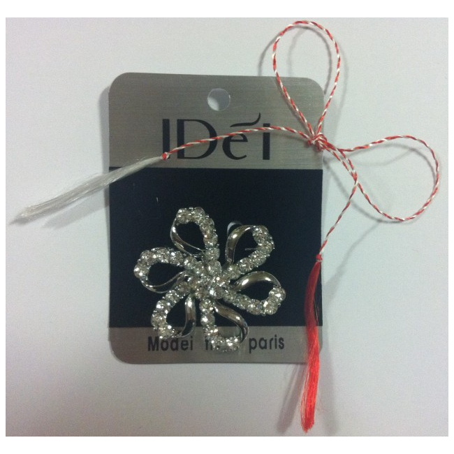 Martisor Brosa Argintie Floare cu Strasuri XZ115