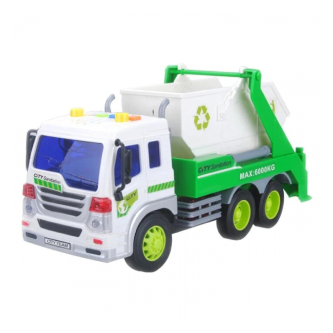 Masinuta pentru gunoi lumini si sunete Wenyi Alb Verde WY521B CWT