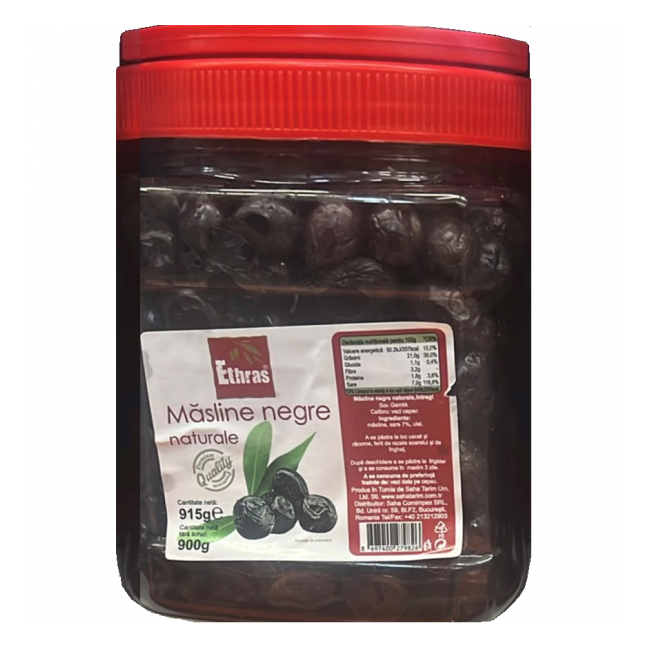 Masline Negre Naturale Gemlik cu Samburi 900g Ethras MGR