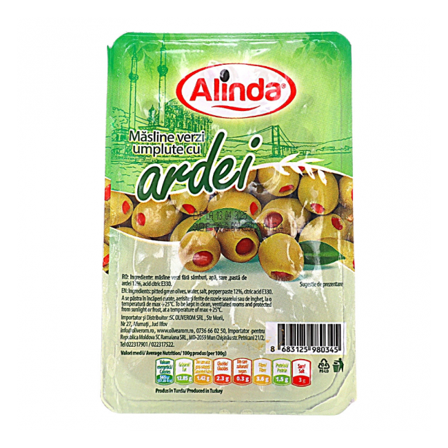 Masline verzi umplute cu ardei Alinda 170g MGR25241