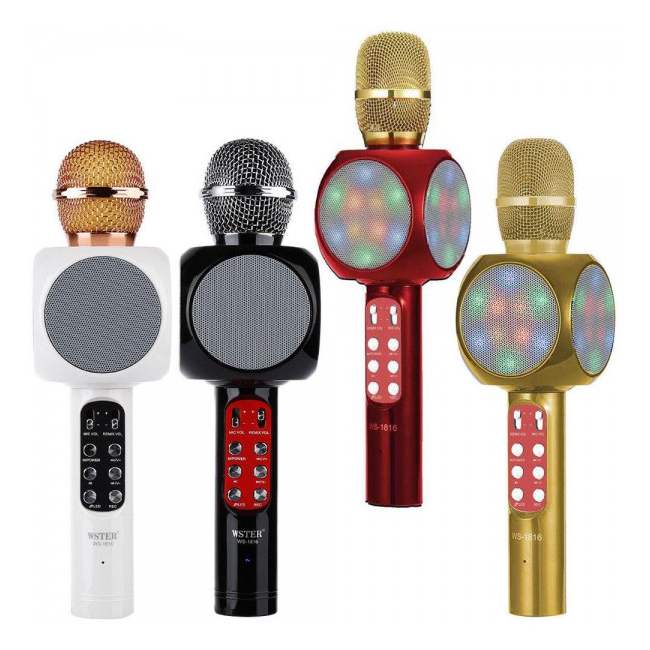 Microfon Wireless Karaoke Radio, BT, USB, SD, Boxa si LED Wster WS1816