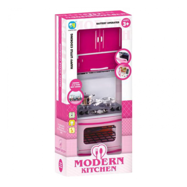 Mini bucatarie cu un modul cu aragaz si cuptor hota si dulap Roz 818-19 CWT