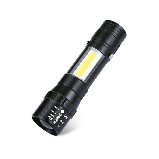 Mini Lanterna LED 1W+1W COB LED cu Zoom si Clips Prindere pe Baterii