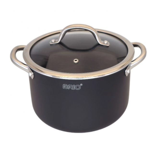 Oala Inalta 5 straturi cu Capac Sticla Brio Metallica 22cm 5.5L 104819 CNN43152