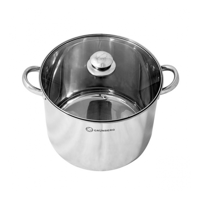 Oala inox 18.8l cu capac din sticla 32cm Grunberg GR2132