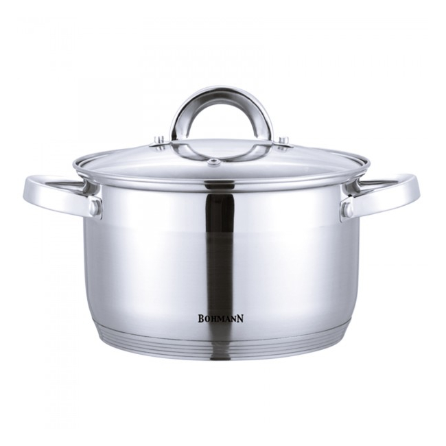 Oala Inox cu Capac Sticla si Manere 7.7L 26cm Bohmann BH1426