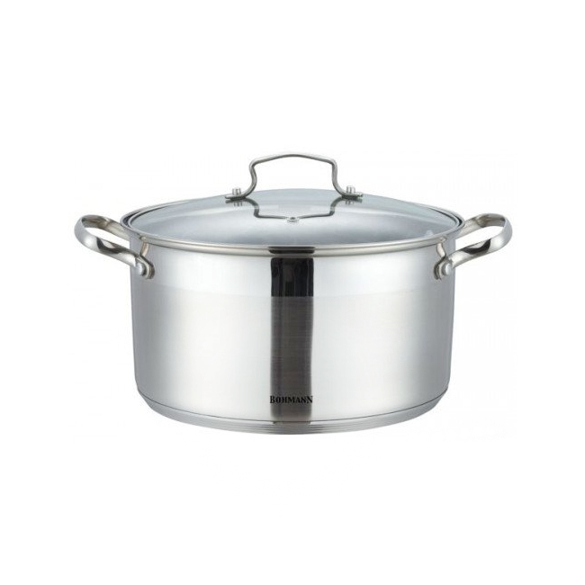 Oala Inox cu Capac Sticla si Manere 7.7L 26cm Bohmann BH1926