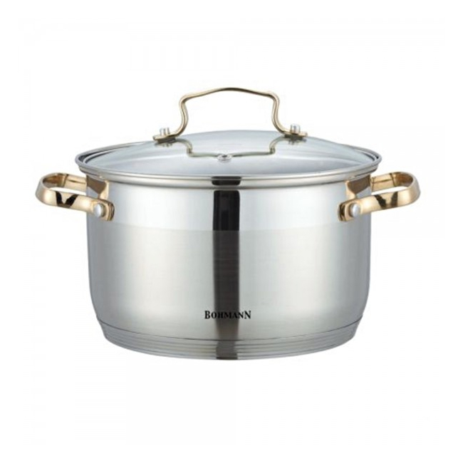 Oala Inox cu Capac Sticla si Manere Aurii 6.6L 24cm Bohmann BH1924G