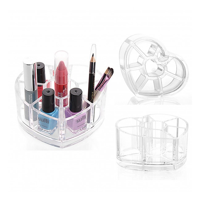 Organizator cosmetice Inima din acril 8 compartimente