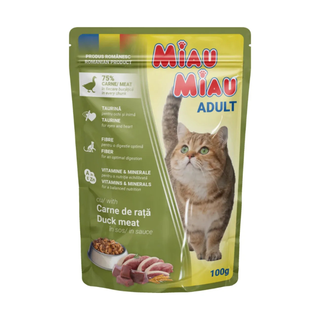 Pachet 5 Plicuri hrana umeda pisici Miau Miau cu Rata 5x100g DNC45111