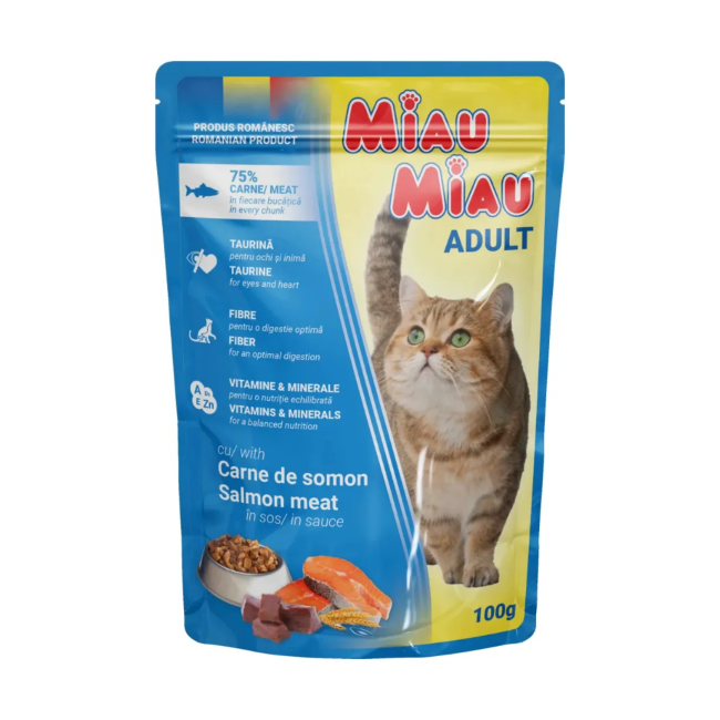Pachet 5 Plicuri hrana umeda pisici Miau Miau cu Somon 5x100g DNC38731
