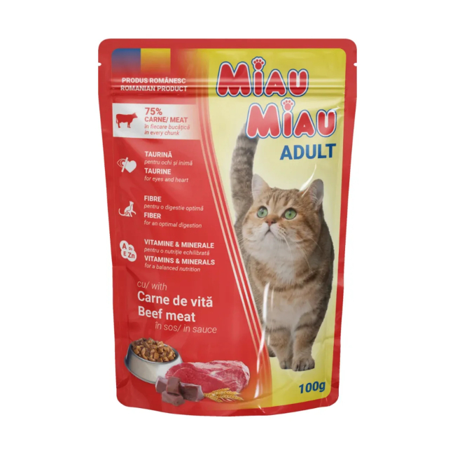Pachet 5 Plicuri hrana umeda pisici Miau Miau cu Vita 5x100g DNC38732