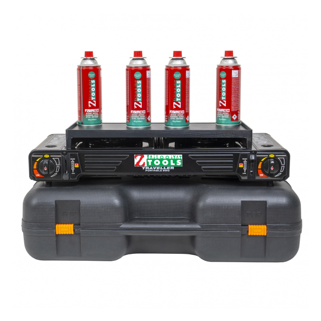 Pachet aragaz camping cu 2 ochiuri 2×2.3kw + 4 butelii 410ml Zilan ZTS5620_1