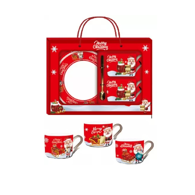 Pachet Cadou 2 Cani Ceramice 2 Lingurite 2x Farfurii Div.Modele Craciun WEI SD-00154 DNC54202