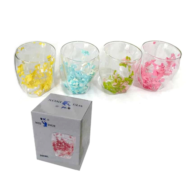 Pahar Sticla Borosilicata Perete Dublu Flori Color 300ml Wei A16317 DNC67623