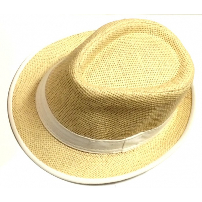 Palarie de Paie Unisex Crem cu Alb Model 7