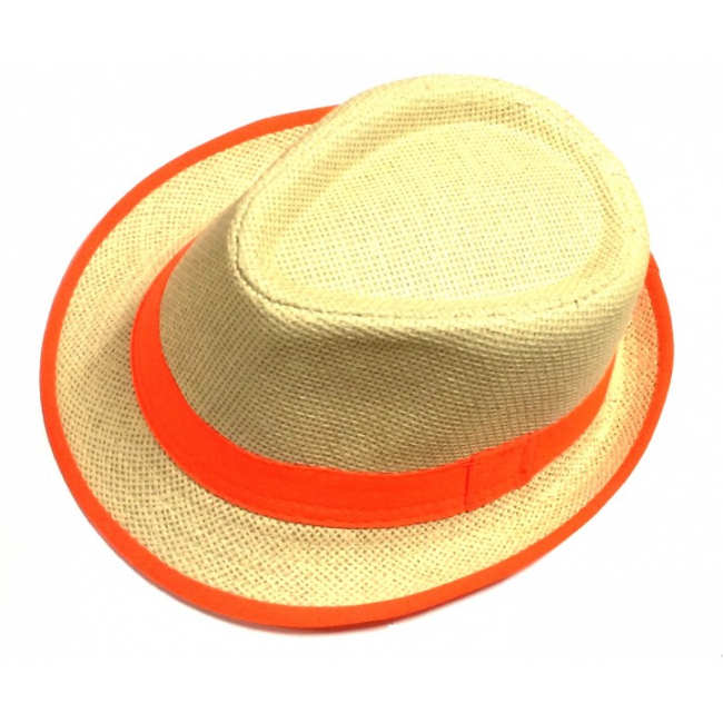 Palarie de Paie Unisex Crem cu Portocaliu Model 8