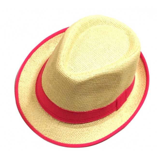 Palarie de Paie Unisex Crem cu Roz Model 10