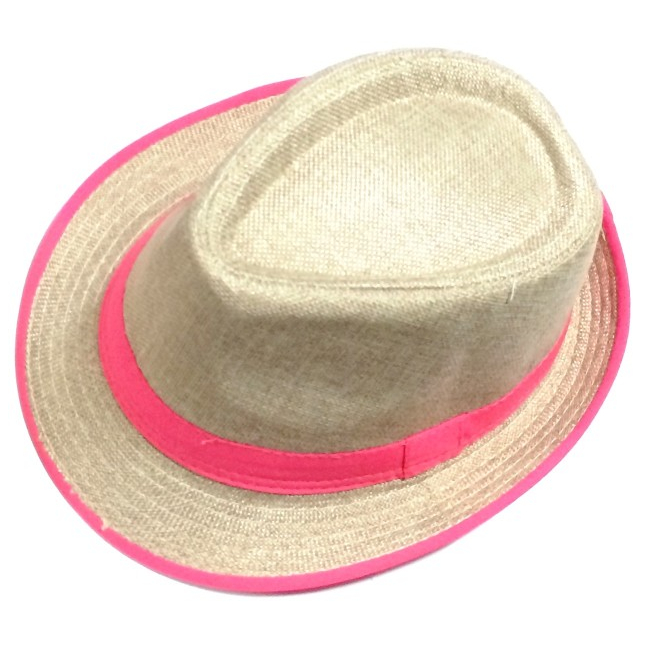 Palarie de Paie Unisex Bej cu Roz Model 5