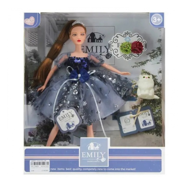 Papusa Emily cu pisica rochita blue eleganta QJ089C CWT