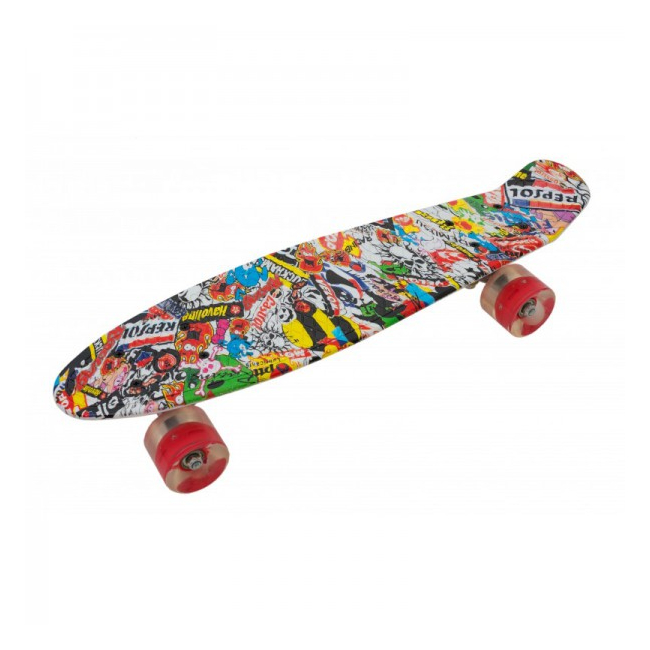 Penny Board cu Roti Silicon 55x15cm SB2406 JU Skull Red Wheel