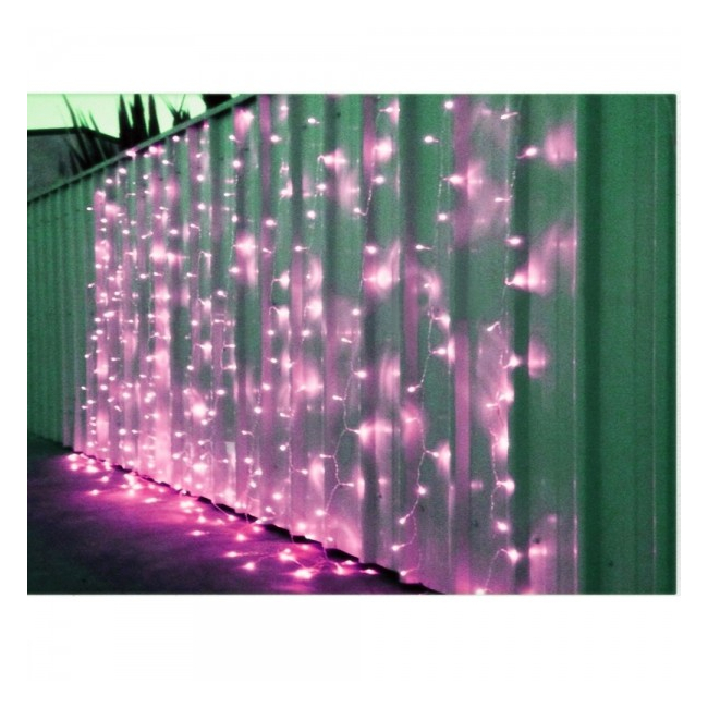 Perdea Luminoasa Craciun Exterior 3x1.2m 1400LED Roz Fir Alb 9004