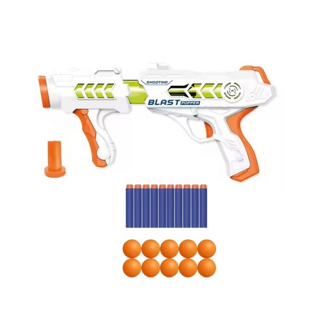 Pistol de jucarie lansator cu 10 bile din spuma 34x15cm alb-portocaliu AX1032D CWT