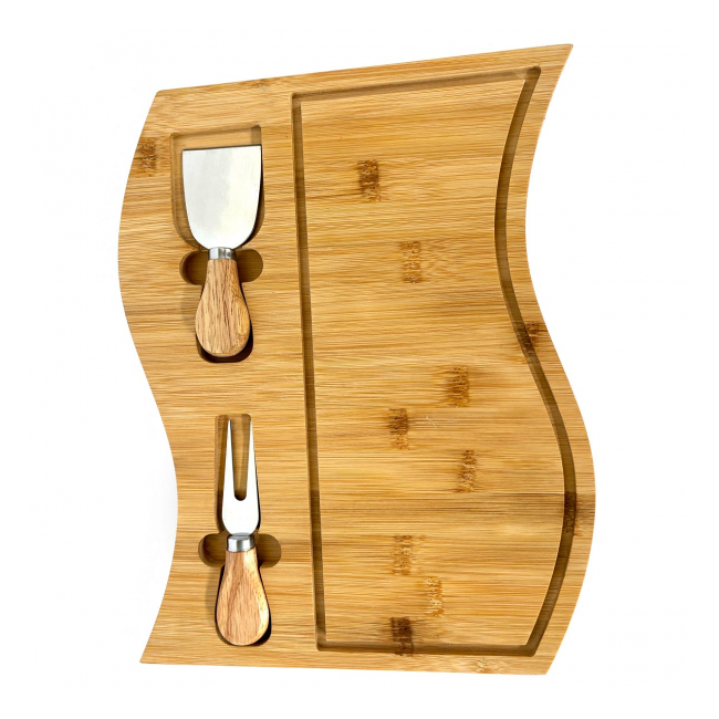 Platou bambus 2 accesorii inox branzeturi 26x33cm Grunberg GR5815