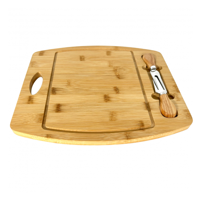 Platou bambus 2 accesorii inox branzeturi 29.5x33cm Grunberg GR5821