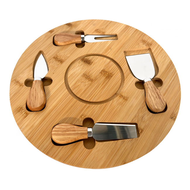 Platou bambus 4 accesorii inox branzeturi 29.5x29.5cm Grunberg GR5818