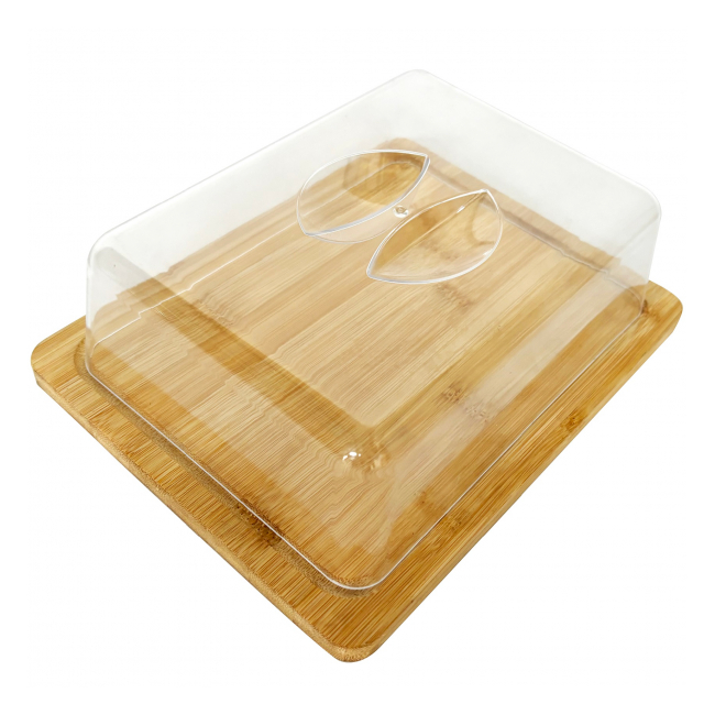 Platou bambus cu capac tort branzeturi 24.5x19x7.5cm Grunberg GR5814
