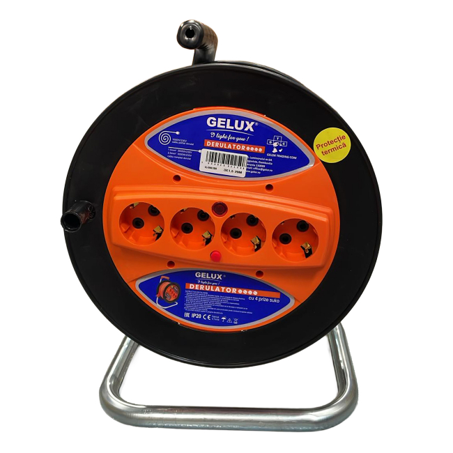 Prelungitor 20m 4 prize 3x1.5mm derulator termocupla Gelux GL-DR4E1520 CNN51354